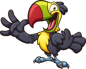 Happy waving cartoon toucan character.  © Memoangeles