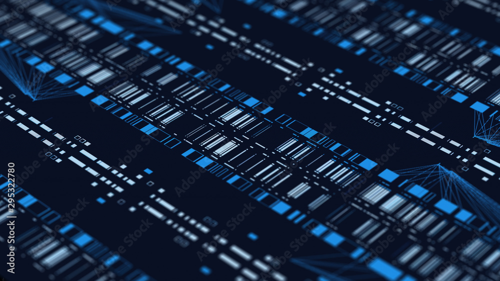 Poster abstract technology 3d render. high detailed structure showing complexity of data analysis.