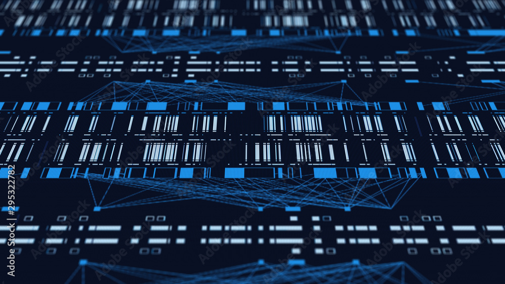 Poster abstract technology 3d render. high detailed structure showing complexity of data analysis.