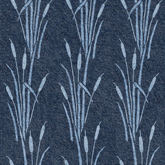 Silhouette set of reed - decorative pattern - Interior wallpaper - seamless background - Blue jeans texture