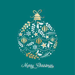 Decorative Christmas bauble with leaf and stars, vector illustration