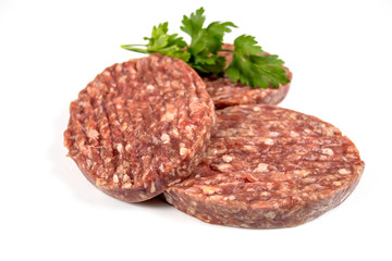 chopped beef steak on a white background