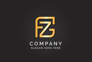 Luxury initial letter FZG golden gold color logo design