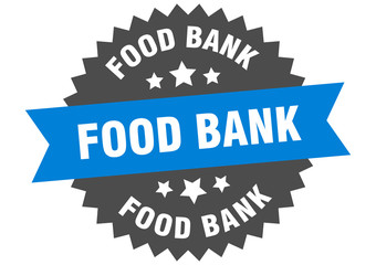 food bank sign. food bank blue-black circular band label