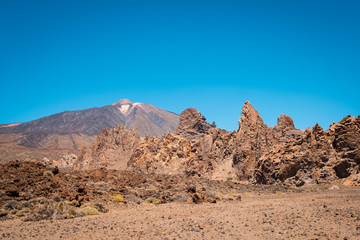 desert landscape with mountain  background , Pico del Teide volcanic summit