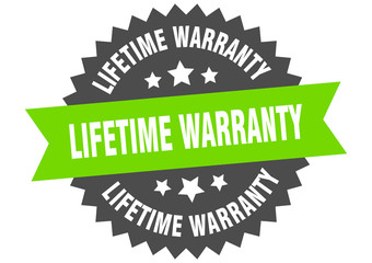 lifetime warranty sign. lifetime warranty green-black circular band label