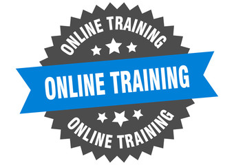 online training sign. online training blue-black circular band label