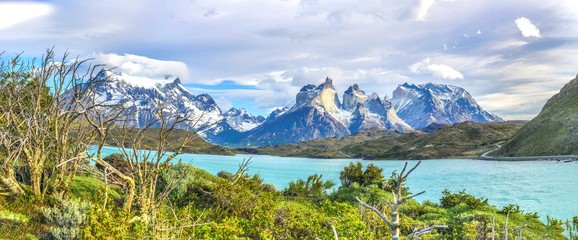 View on Cerro Paine Grande and Lago Pehoe in Patagonia