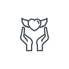 hand with heart wings icon line design
