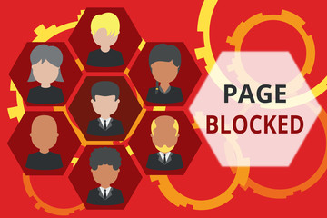 Conceptual hand writing showing Page Blocked. Concept meaning Users are prevented from being accessed or used the webpage Picture frames CEO and staff Organization employee structure