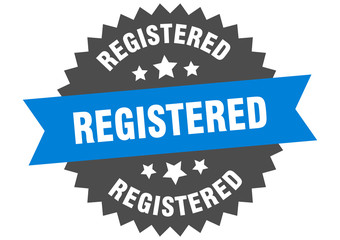 registered sign. registered blue-black circular band label