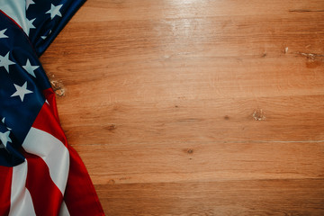 American flag on a old wooden. Symbol of freedom and democracy. Independence day.