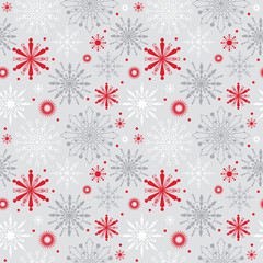 Seamless pattern snowflakes with red and silver color, vector illustration