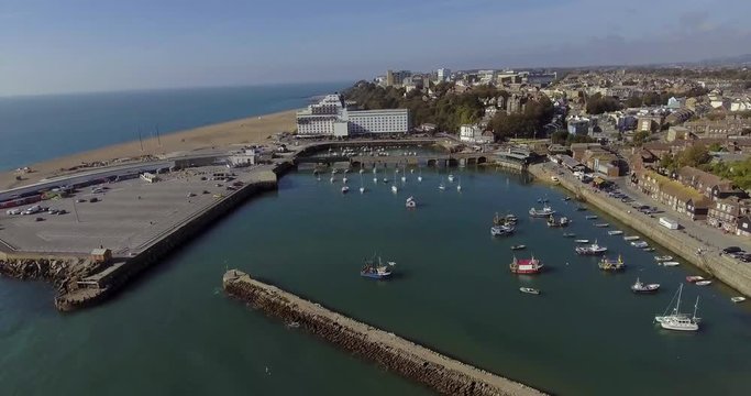 4k Aerial Video of Folkestone harbour Kent England