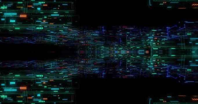 Big data visualization with digital grid motion. Analysis of information, cloud computing, internet of things, network technology. Visual data infographics. Seamless loop, 3D render