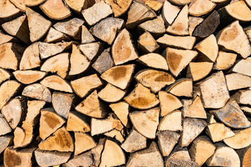 Stacked and dried firewood for the winter season
