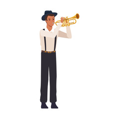 carton man playing trumpet, flat design