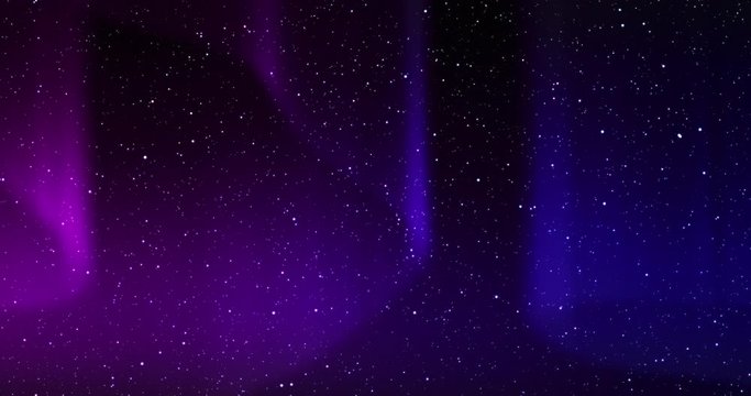 Seamless video loop - beautiful aurora light phenomenon in a clear night sky with twinkling stars - digitally generated video - ProRes