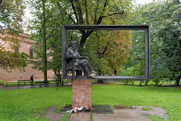 monument of the polish painter jan matejko in the old town of krakow poland