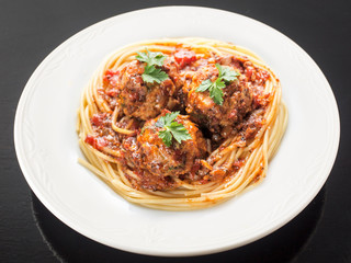 Spaghetti and meatballs food closeup