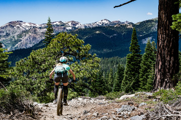 female mountain biker and scenic view