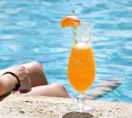 Tropical and colorful cocktails by the pool