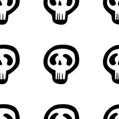 Seamless pattern with white skull and crossed bones isolated on white background. Vector illustration lettering for design, web, wrapping paper, fabric.