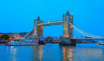 Fototapeta na wymiar Panorama of the Tower Bridge and Tower of London on Thames river - London, United Kingdom
