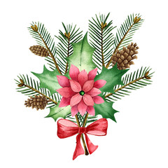 Watercolor Christmas arrangement. Isolated object on white background. Festive illustration.