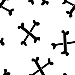 Seamless pattern with white skull and crossed bones isolated on white background. Vector illustration lettering for design, web, wrapping paper, fabric.
