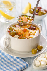 Fish soup with salmon and vegetables.
