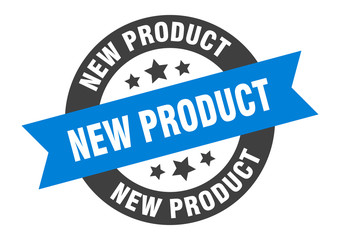 new product sign. new product blue-black round ribbon sticker