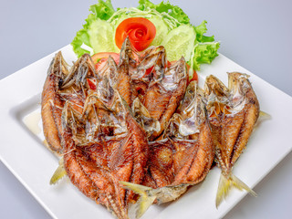Thai food fried fish in white plate