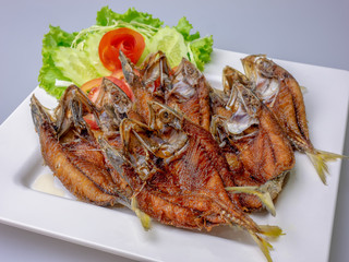 Thai food fried fish in white plate