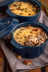 Traditional cheese casserole in a portion plate.