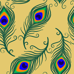Fototapeta premium Peacock Feathers Seamless Pattern Backgroun, Abstract Autumn Surface Pattern, Abstract Repeat Pattern for Home Decor, Textile Design, Fabric Printing, Stationary, Packaging, Wall paper or Wrapping Pa