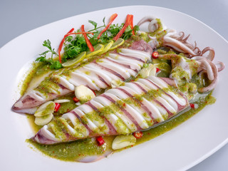 Squid steamed with lime,Thai food , hot and spicy