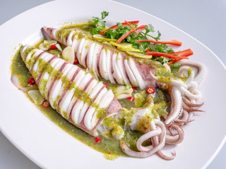 Squid steamed with lime,Thai food , hot and spicy