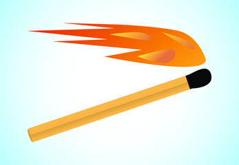 Burning matchstick on a blue and white background.