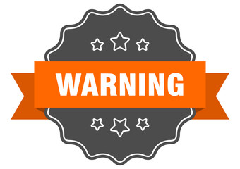 warning isolated seal. warning orange label. warning