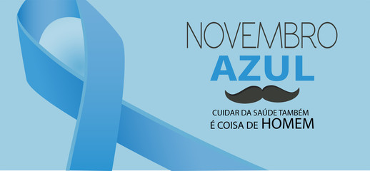 Blue November vector.Taking care of health is also a man's thing in Portuguese. Prostate cancer awareness month illustration. Novembro azul.