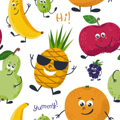 Seamless pattern with cute fruits