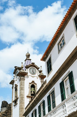 Historic building and Sao Bento Church, Igreja Matriz de Sao Bento, in Ribeira Brava, Madeira, Portugal. Religious temple from different perspective. Small Portuguese village. Architecture