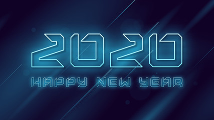 Happy New Year 2020 neon flashing vector design, template, background