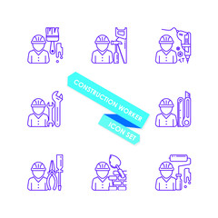 Set of construction worker with flat outline design, simple and very interesting and  contains the right meaning in the field of work