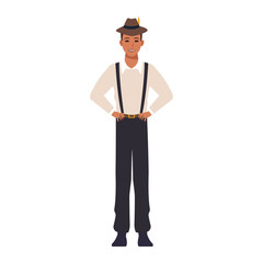 cartoon man with suspenders, flat design