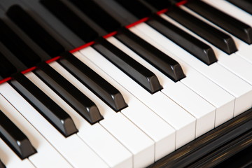 top view piano keyboard , sound board musical instrument black and white color .