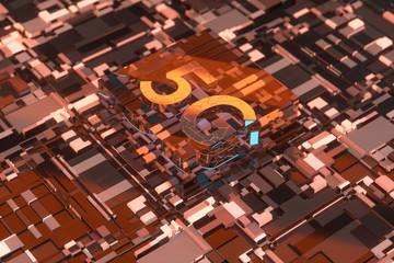 3d rendering, 5g font and circuit background