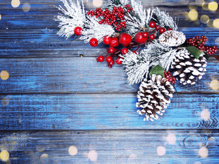 winter background with fir branches cones and snow