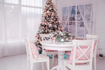 Classic living room interior with New Year's decorations